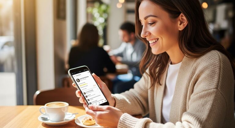 Empresária atualizando o perfil de empresa no Google Meu Negócio